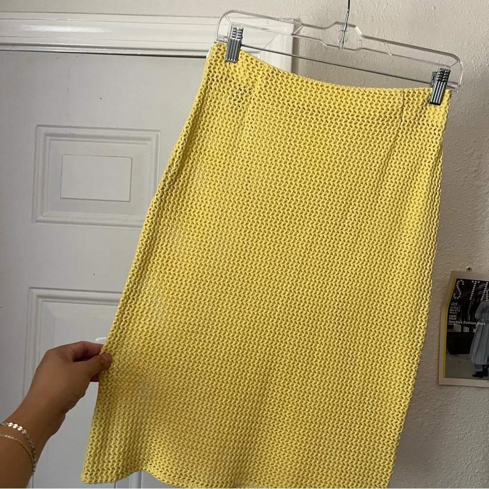 MONTCE yellow canary butter open‎ knit coverup beach mini skirt stretchy